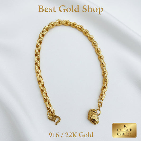 916 gold hollow Wanzi Heart link bracelet in a polished yellow-gold finish