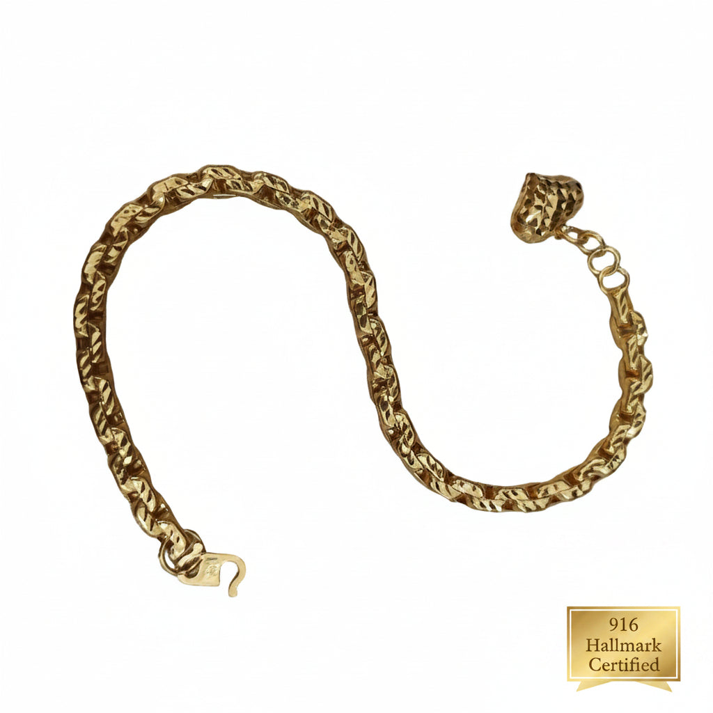 22K gold Wanzi Heart link design with adjustable extension rings