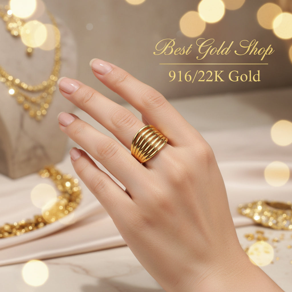 916 Gold (22K) Double Heart Feather Light Ring for WomenRingsBest Gold Shop