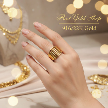 916 Gold (22K) Double Heart Feather Light Ring for WomenRingsBest Gold Shop