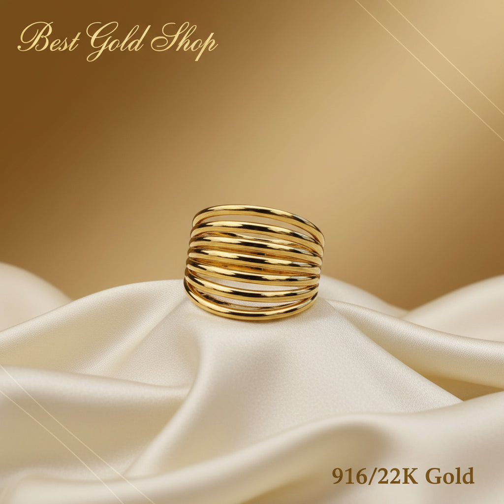 916 Gold (22K) Double Heart Feather Light Ring for WomenRingsBest Gold Shop
