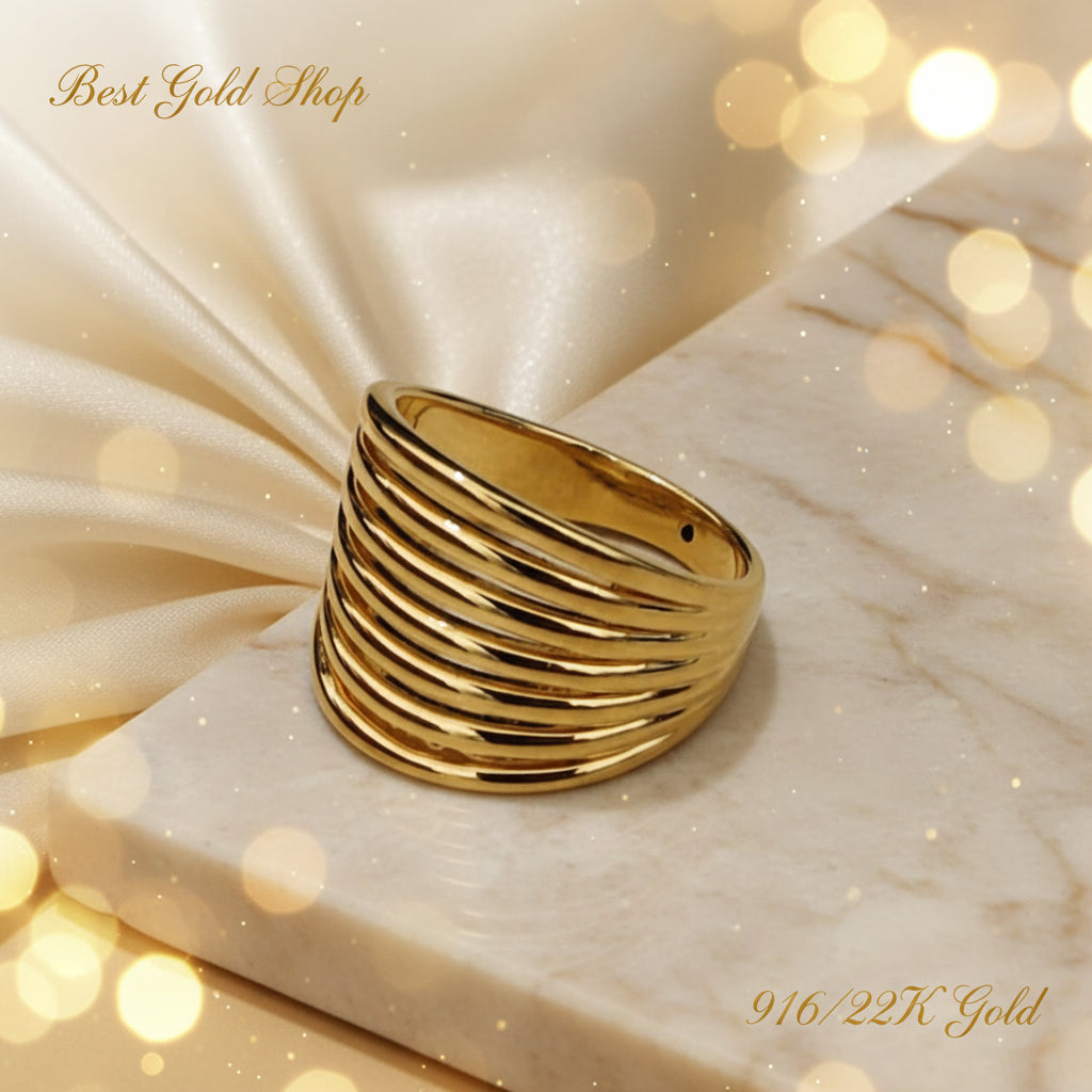 916 Gold (22K) Double Heart Feather Light Ring for WomenRingsBest Gold Shop