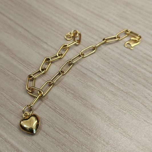 916 Gold Link Bracelet with Dangling Heart Version 2BraceletsBest Gold Shop