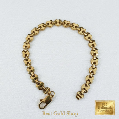 916 Gold Metric Heart Bracelet | Elegant 22K Heart Design