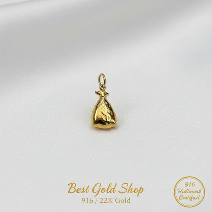 916 Gold Money Bag Pendant | Symbol of Wealth ProsperityCharms & PendantsBest Gold Shop