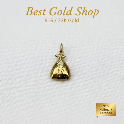 916 Gold Money Bag Pendant | Symbol of Wealth ProsperityCharms & PendantsBest Gold Shop