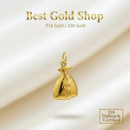 916 Gold Money Bag Pendant with Dollar SignCharms & PendantsBest Gold Shop