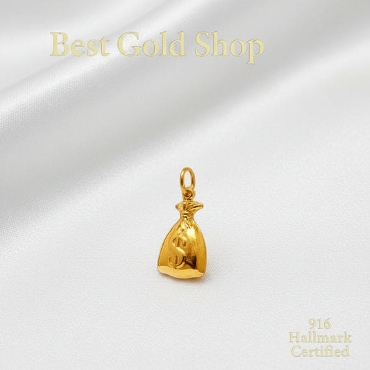 916 Gold Money Bag Pendant with Dollar SignCharms & PendantsBest Gold Shop