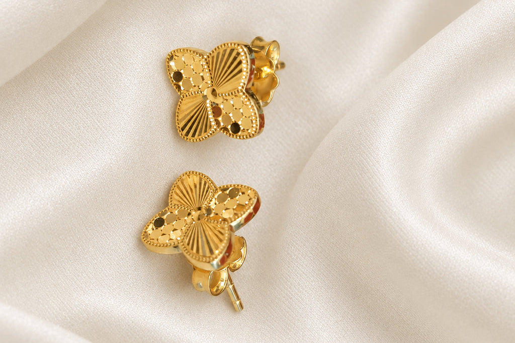 916 gold petal earrings shown from an angled view