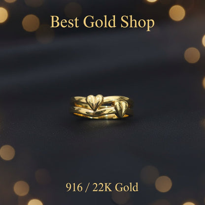 916 Gold (22K) Double Heart Feather Light Ring for WomenRingsBest Gold Shop