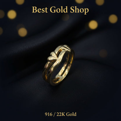 916 Gold (22K) Double Heart Feather Light Ring for WomenRingsBest Gold Shop