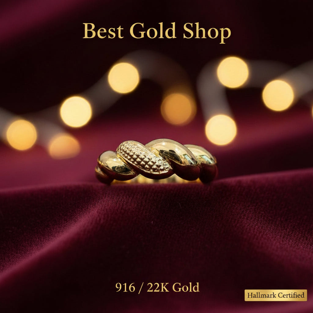 916 Gold (22K) Twisted Candy Design Feather Light Ring for WomenRingsBest Gold Shop