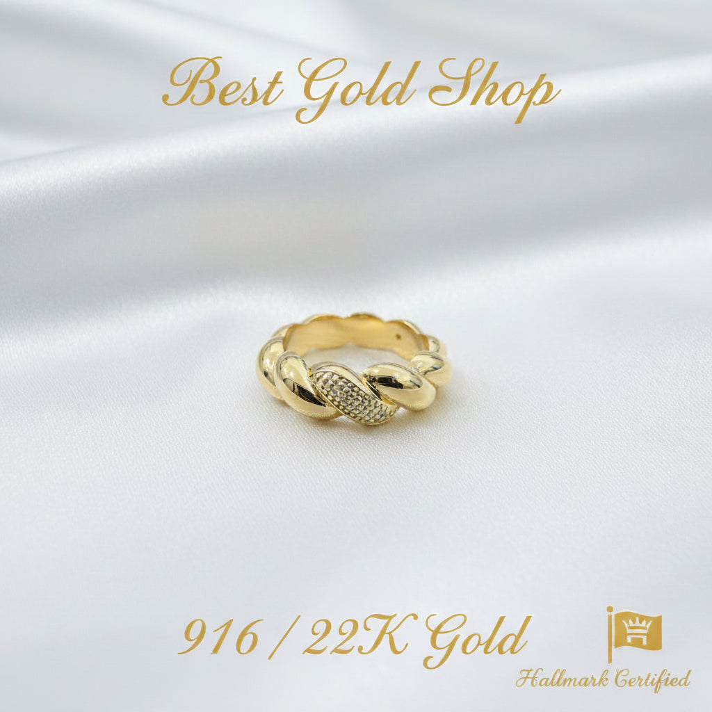 916 Gold (22K) Twisted Candy Design Feather Light Ring for WomenRingsBest Gold Shop