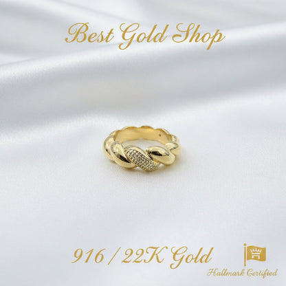 916 Gold (22K) Twisted Candy Design Feather Light Ring for WomenRingsBest Gold Shop