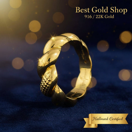 916 Gold (22K) Twisted Candy Design Feather Light Ring for WomenRingsBest Gold Shop