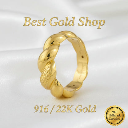 916 Gold Twisted Candy Design Ring | 22K Lightweight Gold Ring