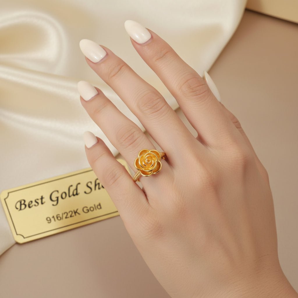 916 Gold (22K) Rosey Feather Light Design Ring for WomenRingsBest Gold Shop