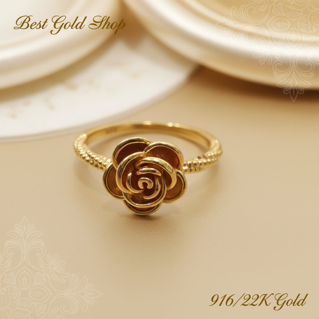 916 Gold (22K) Rosey Feather Light Design Ring for WomenRingsBest Gold Shop