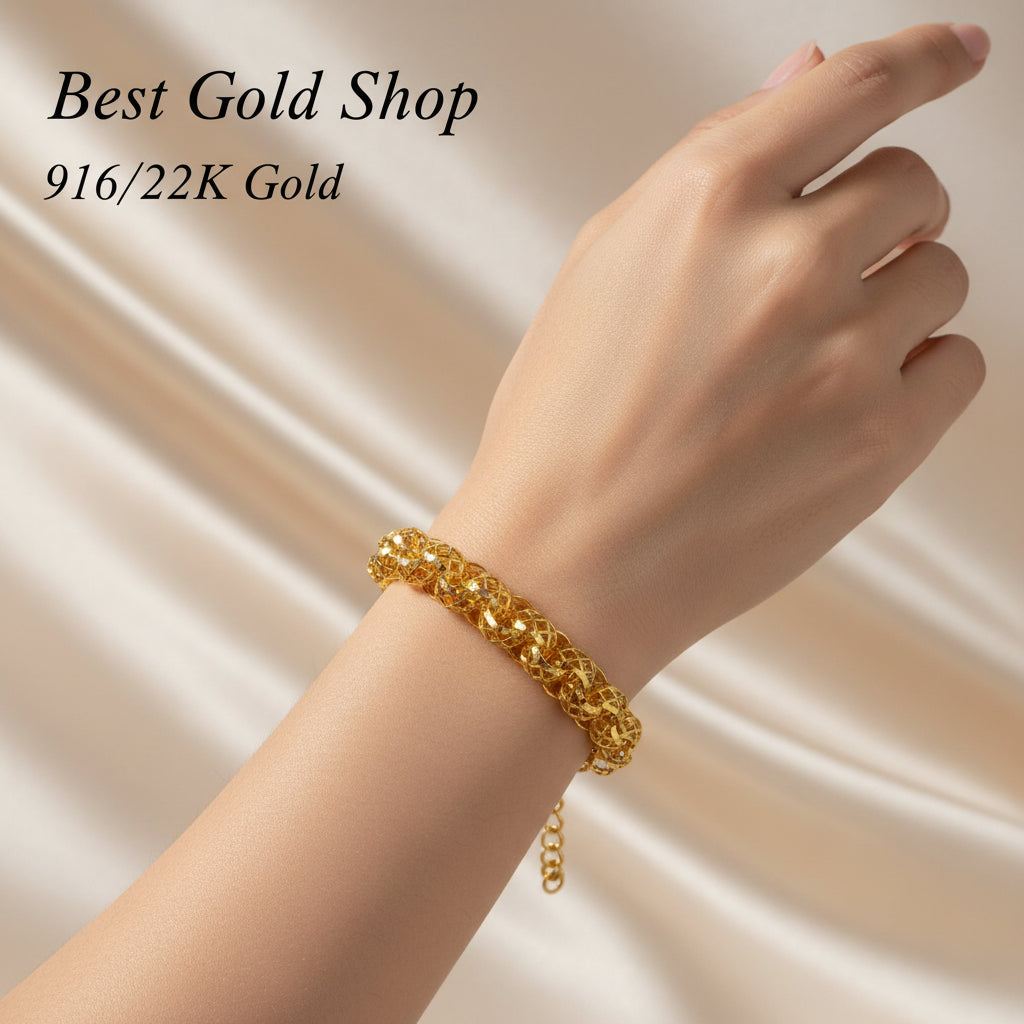 916 Gold (22K) Round Wave Anchor Link Bracelet for WomenBraceletsBest Gold Shop
