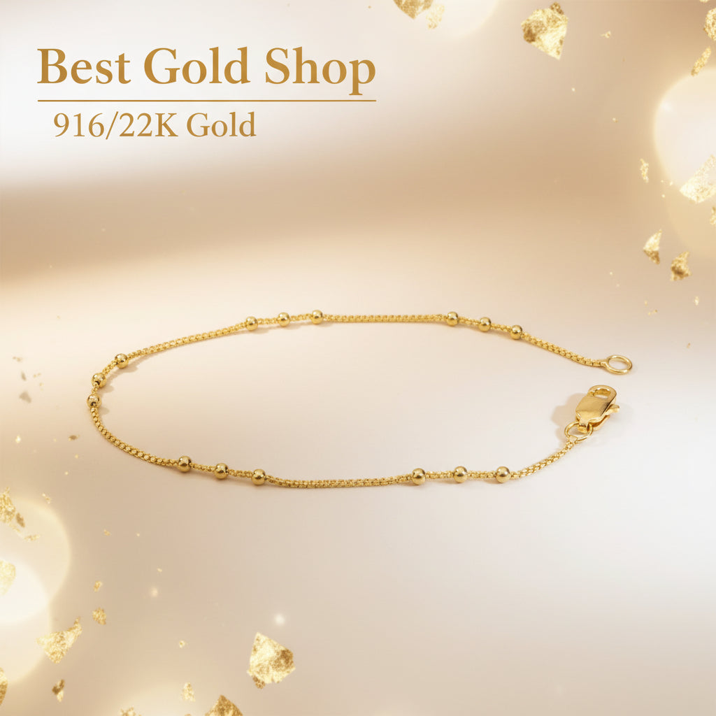 916 Gold (22K) Slim Bead Minimalist High - Shine Collection Bracelet for WomenBraceletsBest Gold Shop