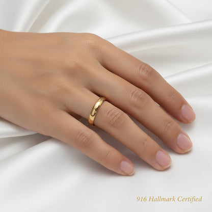 916 Gold Slim Plain Polished Band Ring | Classic 22K Design