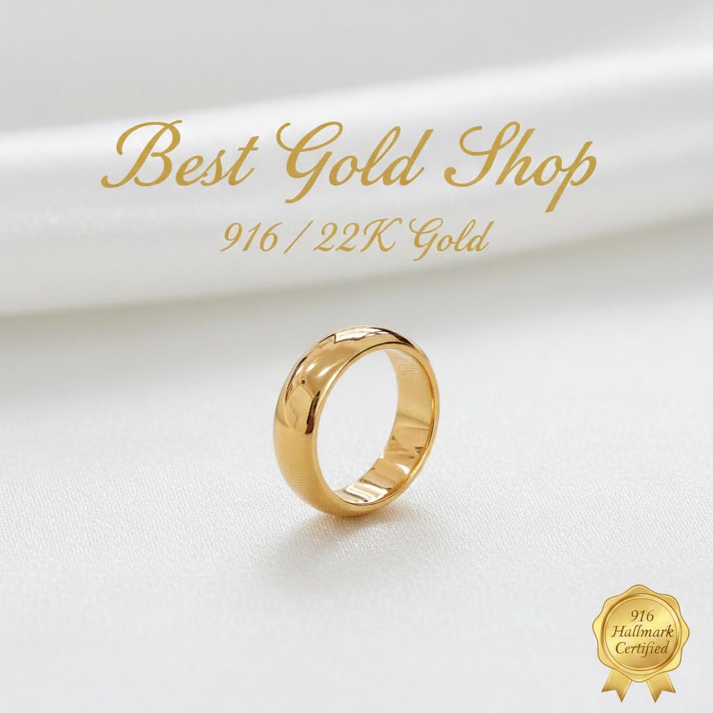 916 gold smooth band ring with polished 22K gold finish
