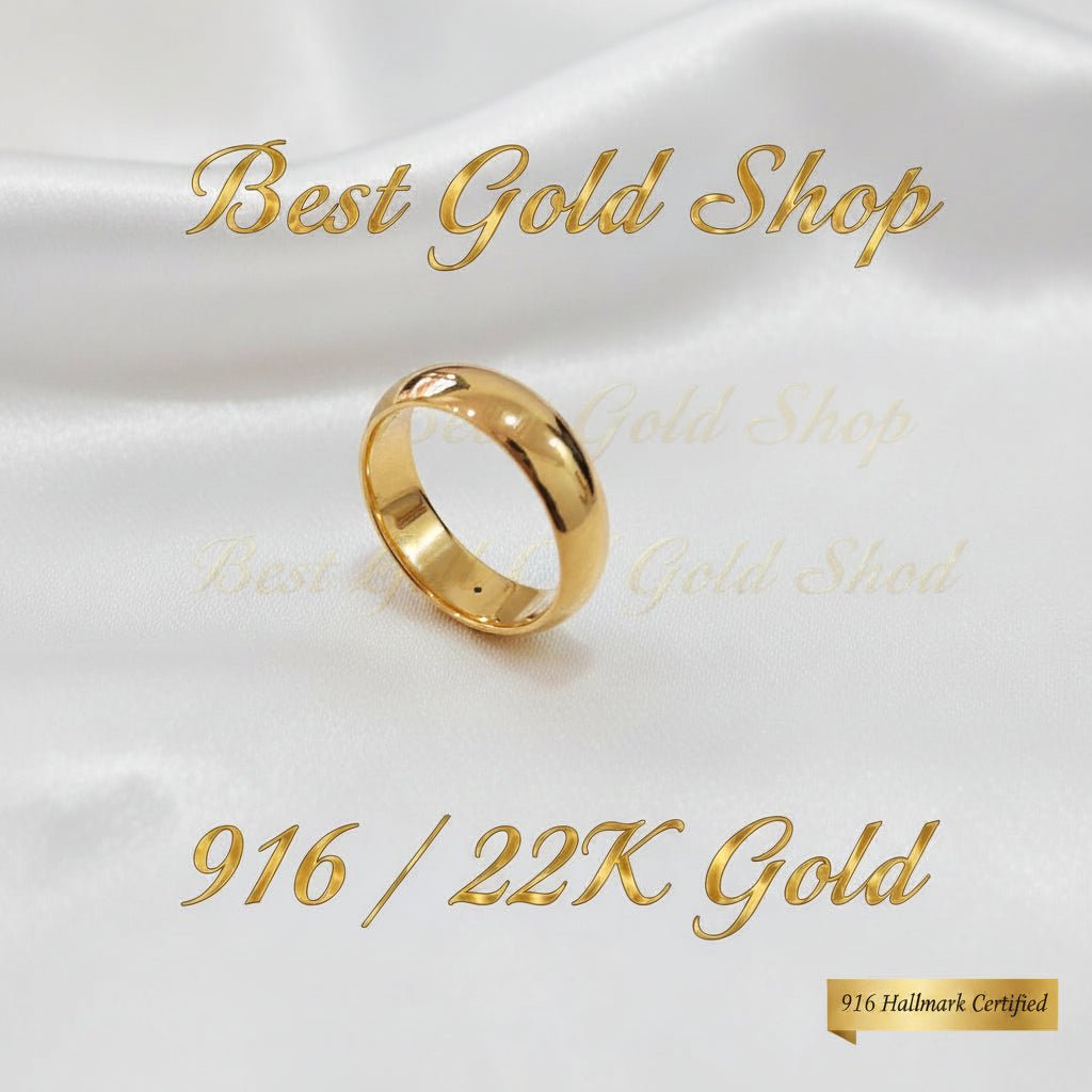 Side view of 916 gold smooth band ring