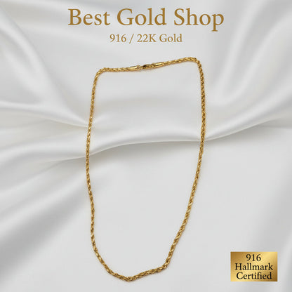 916 gold solid rope chain heavyweight above 30 grams in 22K yellow gold - view 2