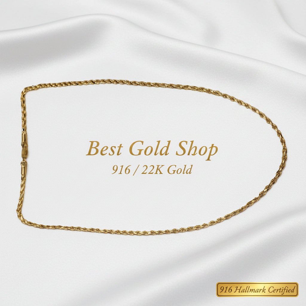 916 gold solid rope chain heavyweight above 30 grams in 22K yellow gold - view 3