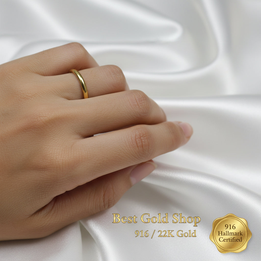916 Gold Solid Smooth Band Ring | Classic Plain 22K Gold