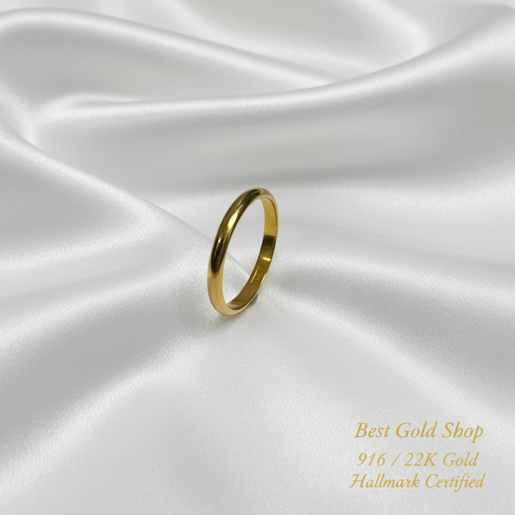 916 Gold Solid Smooth Band Ring | Classic Plain 22K Gold