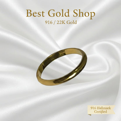 916 Gold Solid Smooth Band Ring | Classic Plain 22K Gold