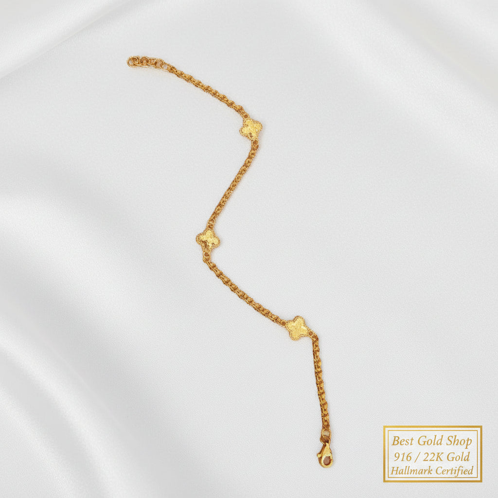 916 Gold Sunflower Motif Bracelet polished 22K gold