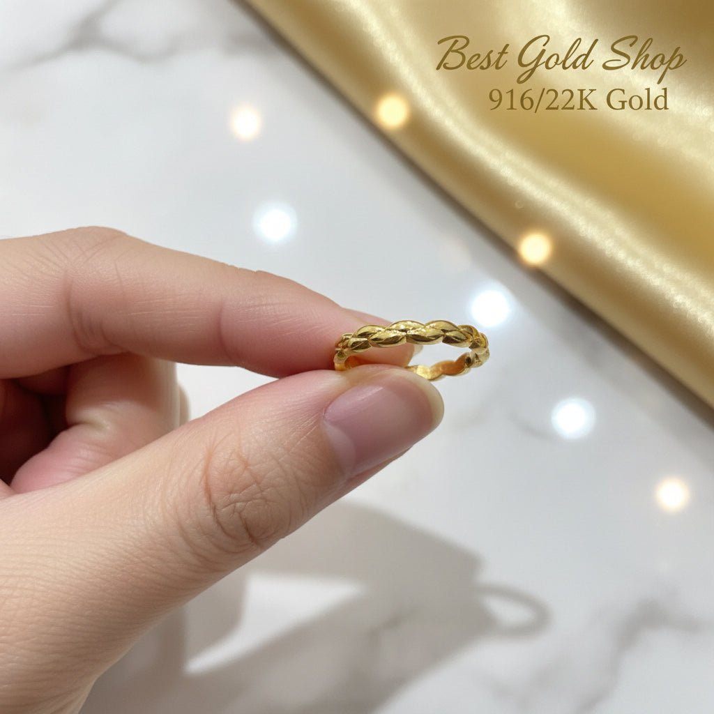 916 Gold (22K) Twist Feather Light Design Ring for WomenRingsBest Gold Shop