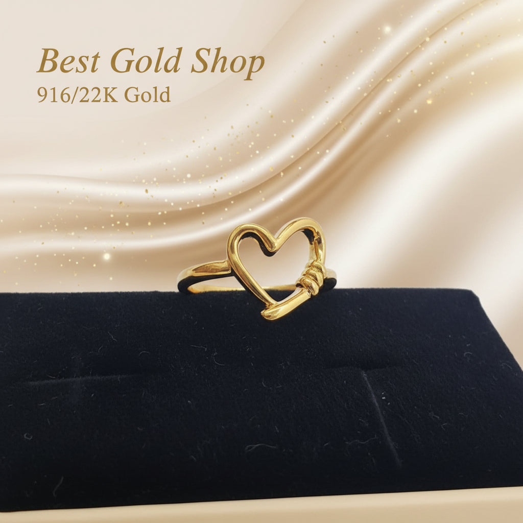 916 Gold (22K) Twisted Heart Feather Light Design Ring for WomenRingsBest Gold Shop