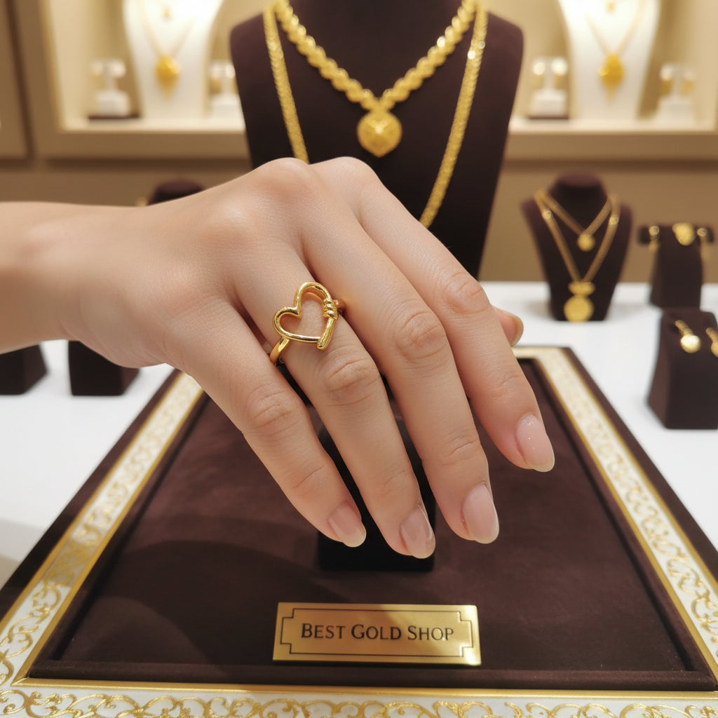 916 Gold (22K) Twisted Heart Feather Light Design Ring for WomenRingsBest Gold Shop