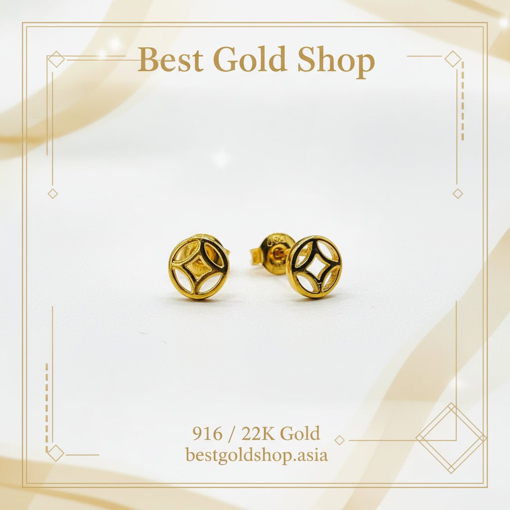 916 Gold Vintage Coin Earring StudEarringsBest Gold Shop