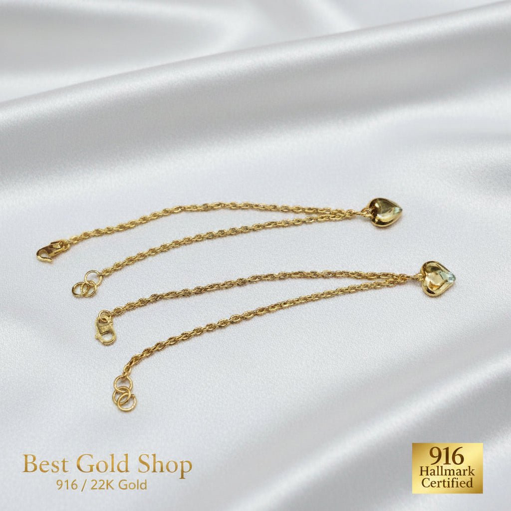 916 Gold Wan Zi Dangling Heart Bracelet | Slim 22K Design - View 2