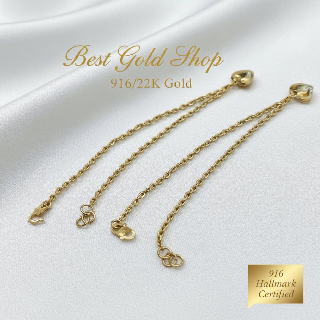 916 Gold Wan Zi Dangling Heart Bracelet | Slim 22K Design - View 3