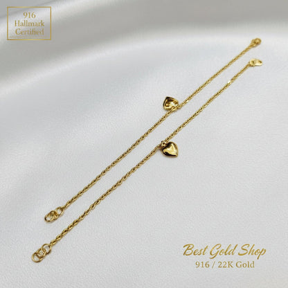 916 Gold Wan Zi Dangling Heart Bracelet Slim elegant designBraceletsBest Gold Shop
