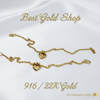 916 Gold Wan Zi Dangling Heart Bracelet Slim elegant designBraceletsBest Gold Shop