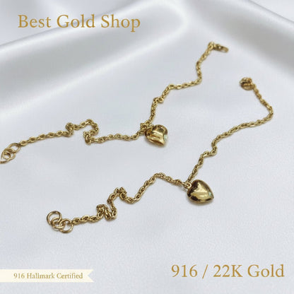 916 Gold Wan Zi Dangling Heart Bracelet Slim elegant designBraceletsBest Gold Shop