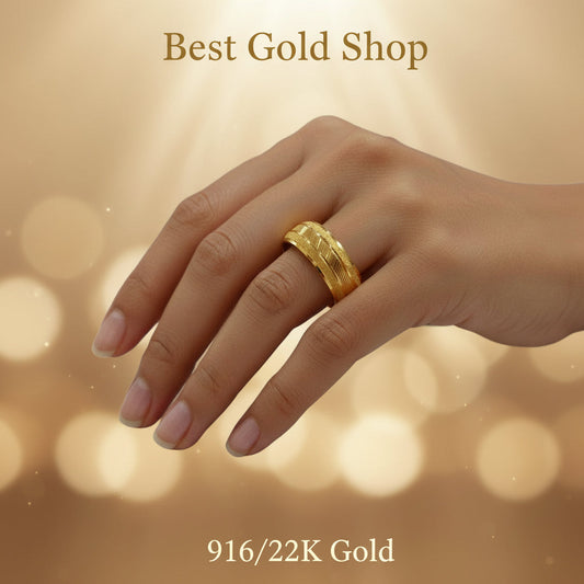 916 gold wide hollow ring Design 4 with smooth polished finish