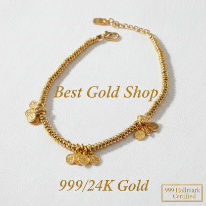 999 Gold Bracelet with coin Design Ping An Xi LeBraceletsBest Gold Shop