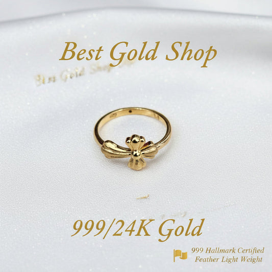 999 Gold Cross Design Feather Light Ring | 24K Fine Gold RingRingsBest Gold Shop