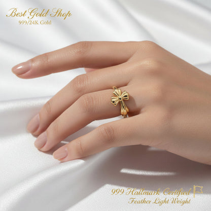 999 Gold Cross Design Feather Light Ring | 24K Fine Gold Ring