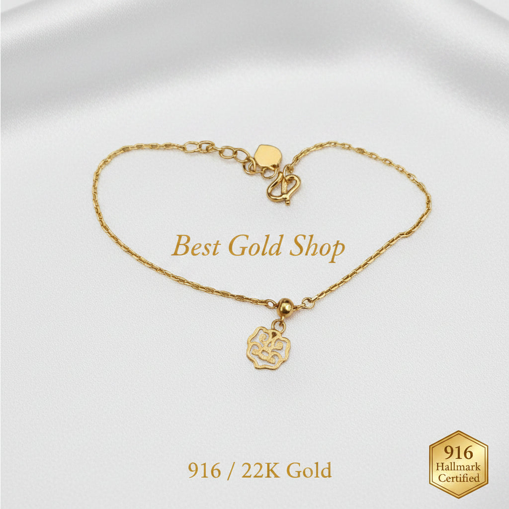 999 gold Wan Zi bracelet with Ruyi charm in 24K yellow gold - view 3