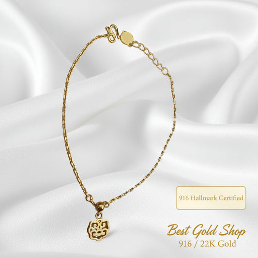 999 gold Wan Zi bracelet with Ruyi charm in 24K yellow gold - view 5