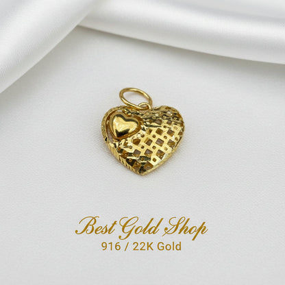 916 Gold Heart Pendant | Elegant Heart with Mini Heart Design