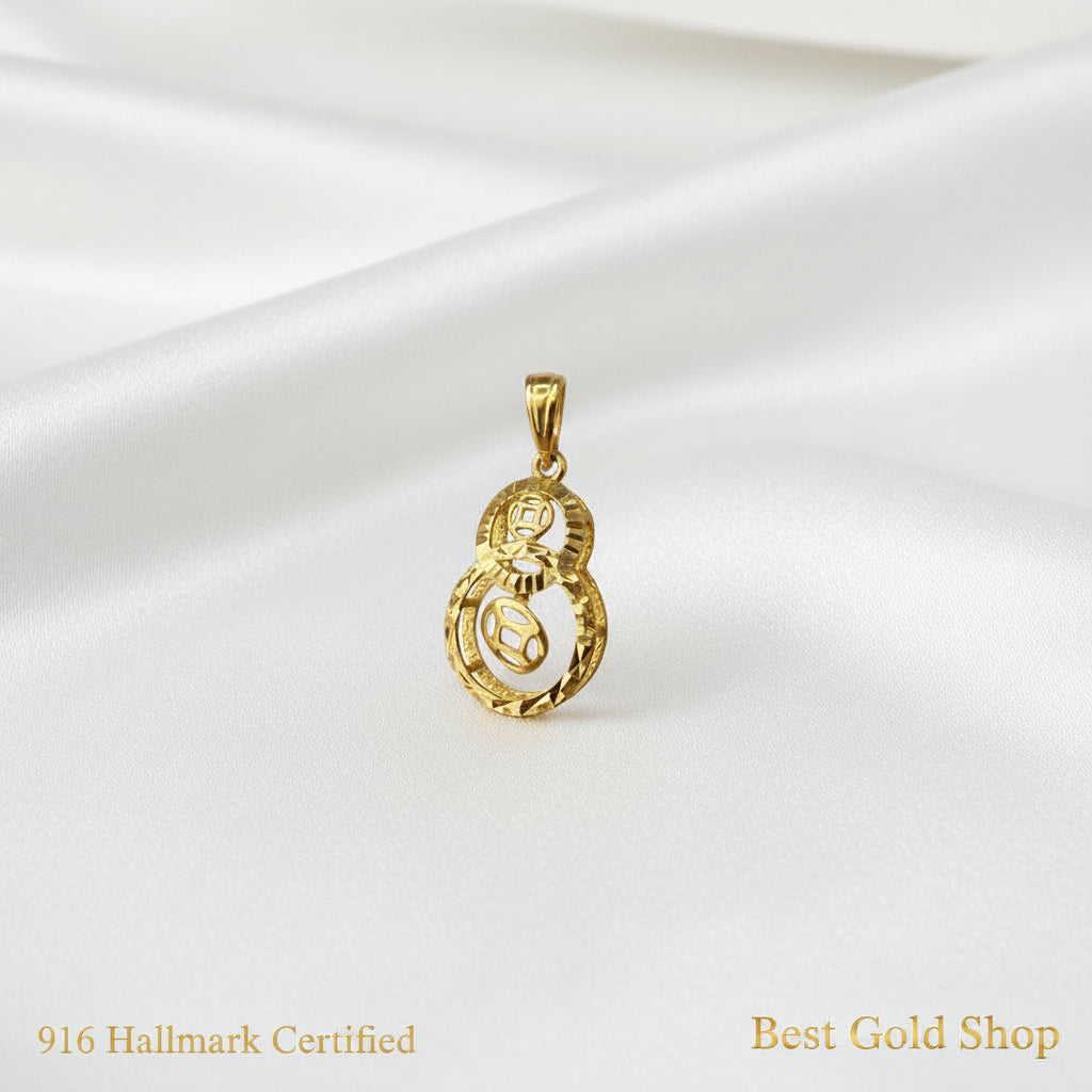 916 Gold Hulu Dangling Pendant | Symbol of Blessings & Good Fortune